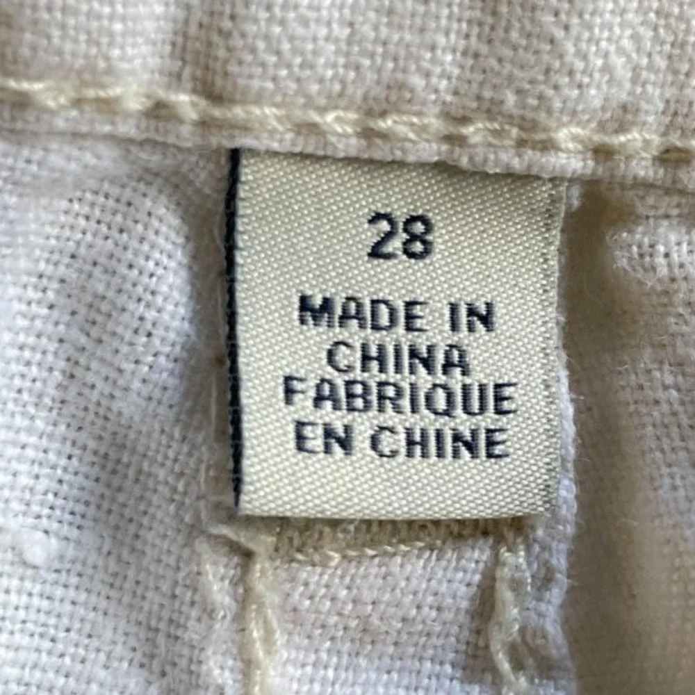 True Religion Flap Pocket Shorts Mens 28 Cream Linen Bermuda Summer Casual